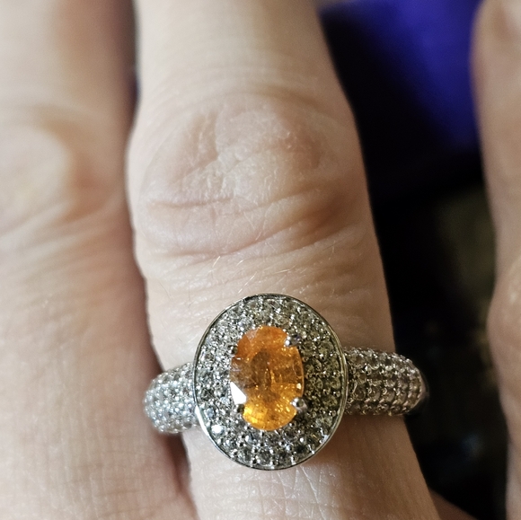 Genuine Spessartine Garnet & Zircon Ring in Platinum Over 925 Size 6! NEW - Picture 6 of 14